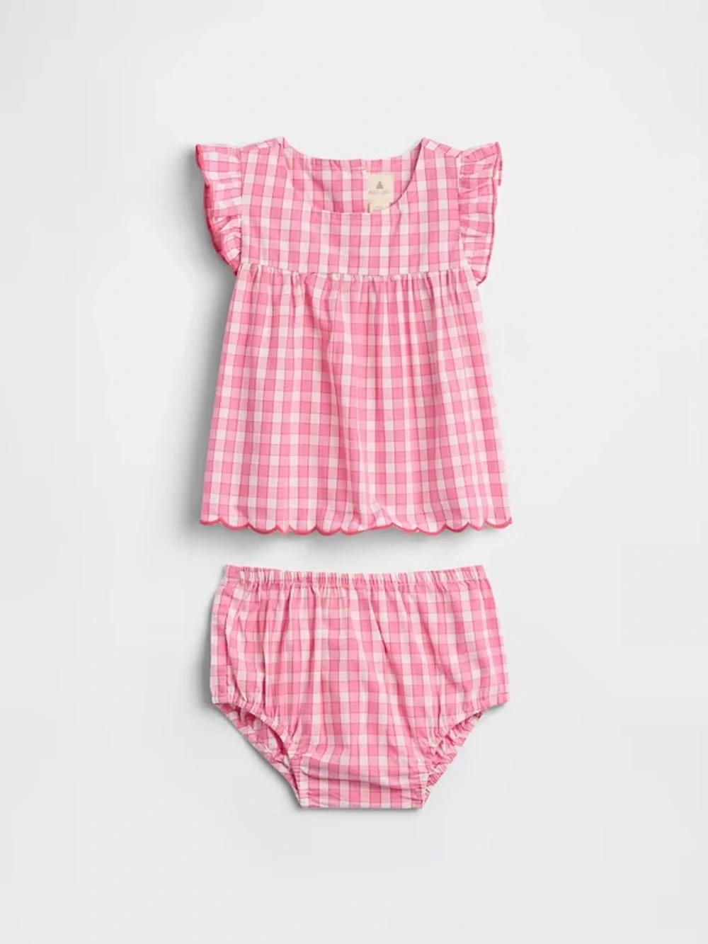 Baby Two-Piece Outfit Set — Pink Gingham Ruffle 0-3M